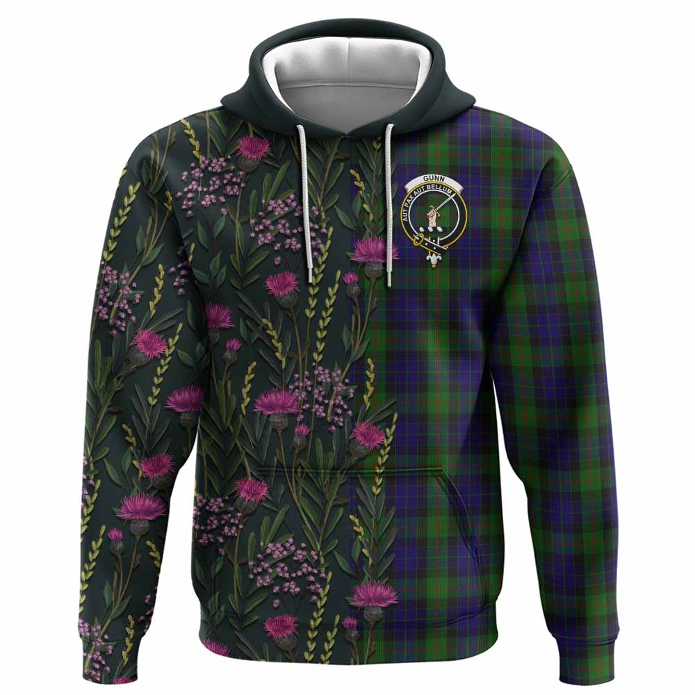 Gunn Family Crest Tartan Hoodie Scottish Thistle Flower Pattern Half Style - Tartan Vibes Clothing