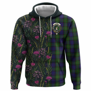 Gunn Family Crest Tartan Hoodie Scottish Thistle Flower Pattern Half Style