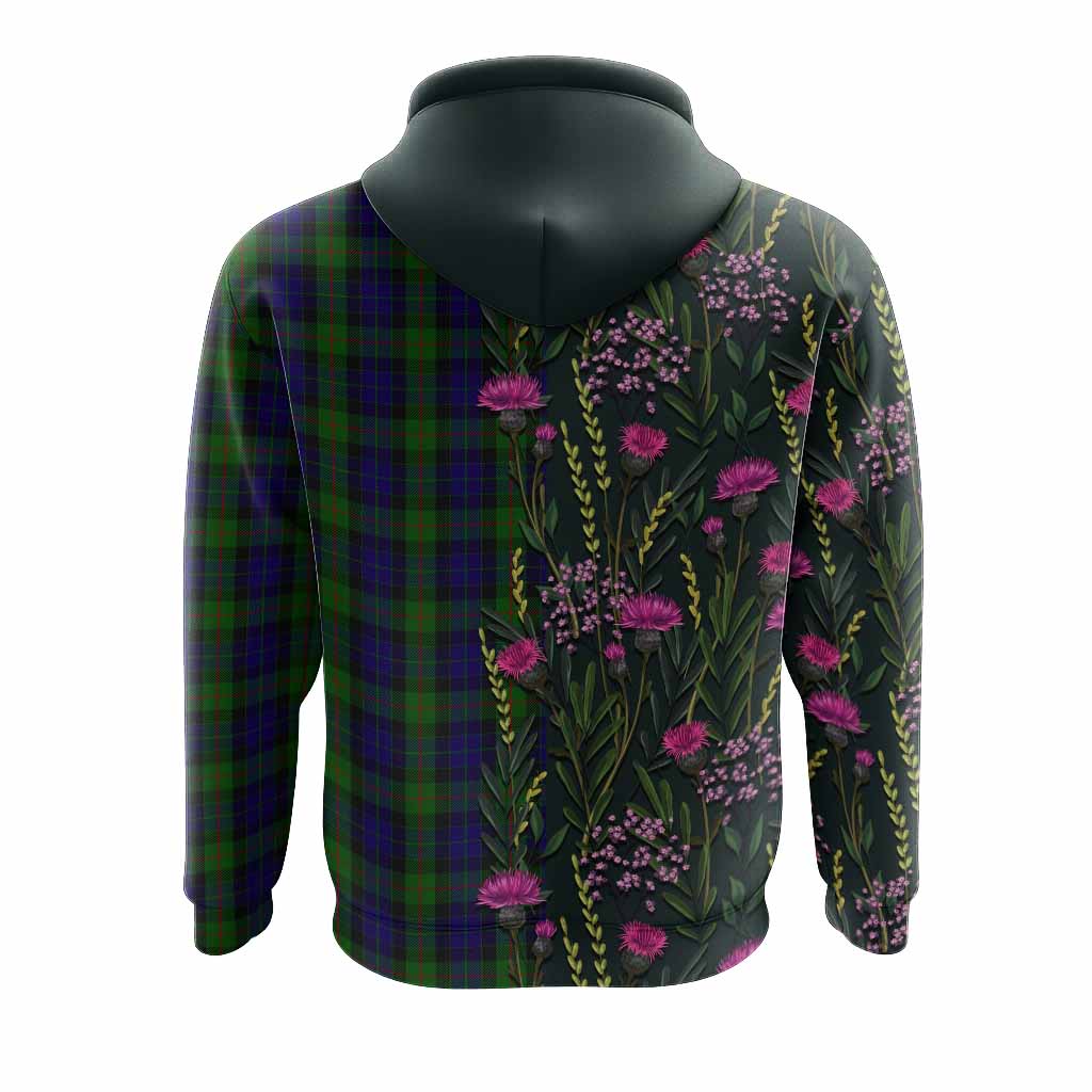 Gunn Family Crest Tartan Hoodie Scottish Thistle Flower Pattern Half Style - Tartan Vibes Clothing