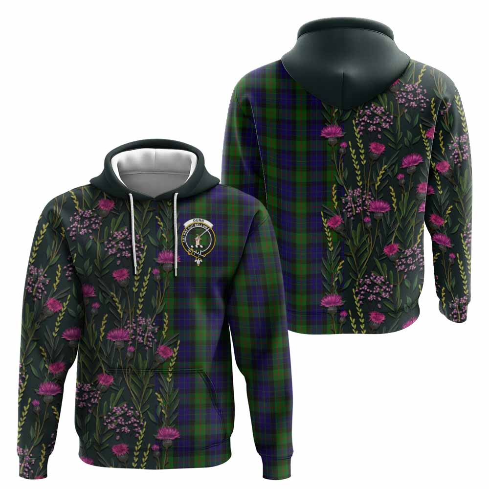 Gunn Family Crest Tartan Hoodie Scottish Thistle Flower Pattern Half Style - Tartan Vibes Clothing