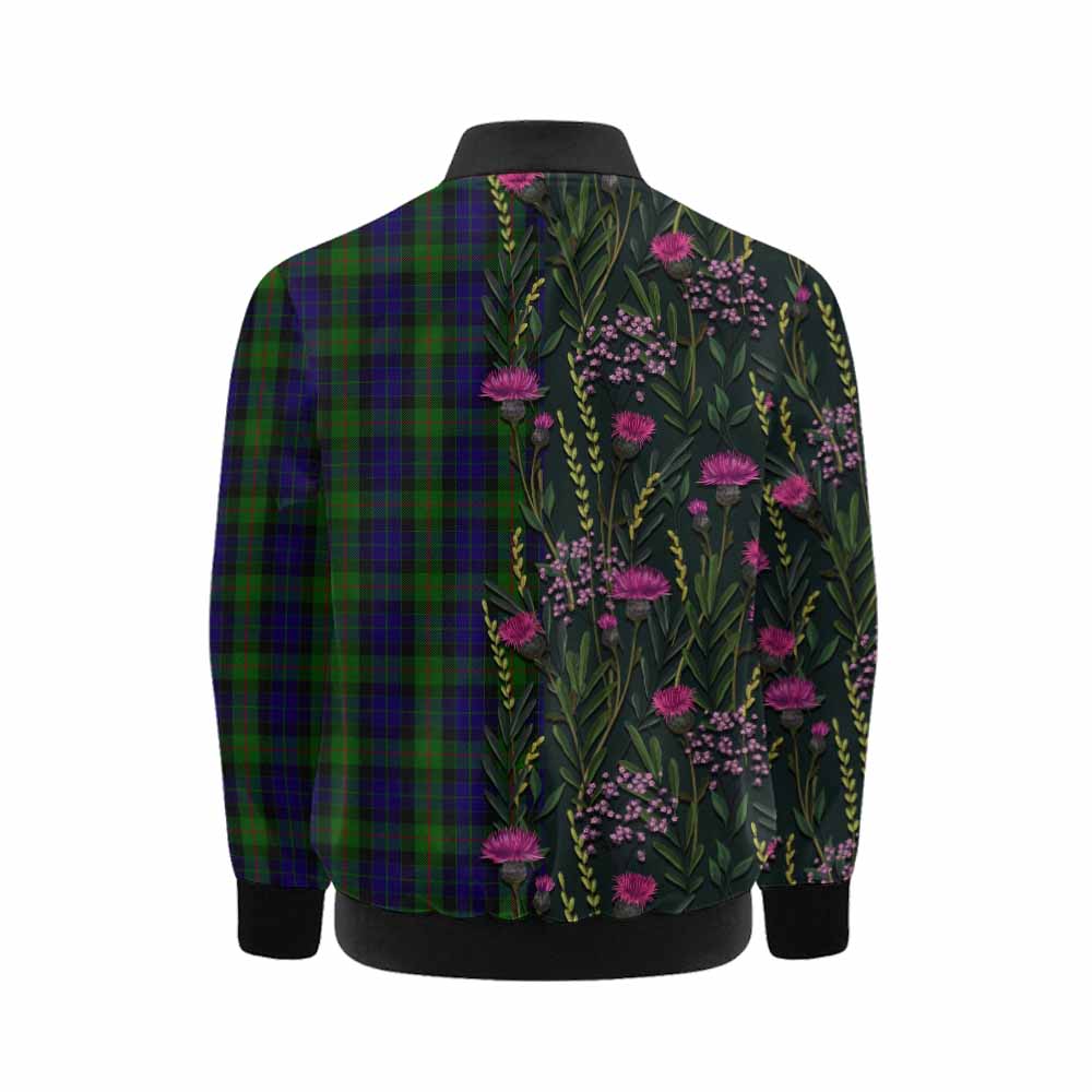 Gunn Family Crest Tartan Kid Bomber Jacket Scottish Thistle Flower Pattern Half Style - Tartan Vibes Clothing
