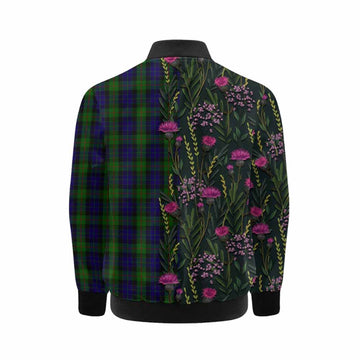 Gunn Family Crest Tartan Kid Bomber Jacket Scottish Thistle Flower Pattern Half Style - Tartan Vibes Clothing