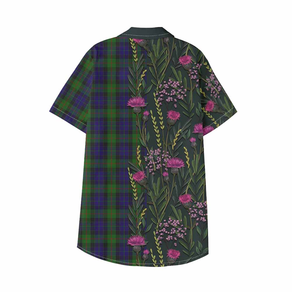 Gunn Family Crest Tartan Kid Hawaiian Shirt Scottish Thistle Flower Pattern Half Style - Tartan Vibes Clothing