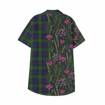 Gunn Family Crest Tartan Kid Hawaiian Shirt Scottish Thistle Flower Pattern Half Style - Tartan Vibes Clothing