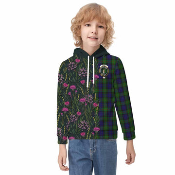 Gunn Family Crest Tartan Kid Hoodie Scottish Thistle Flower Pattern Half Style - Tartan Vibes Clothing