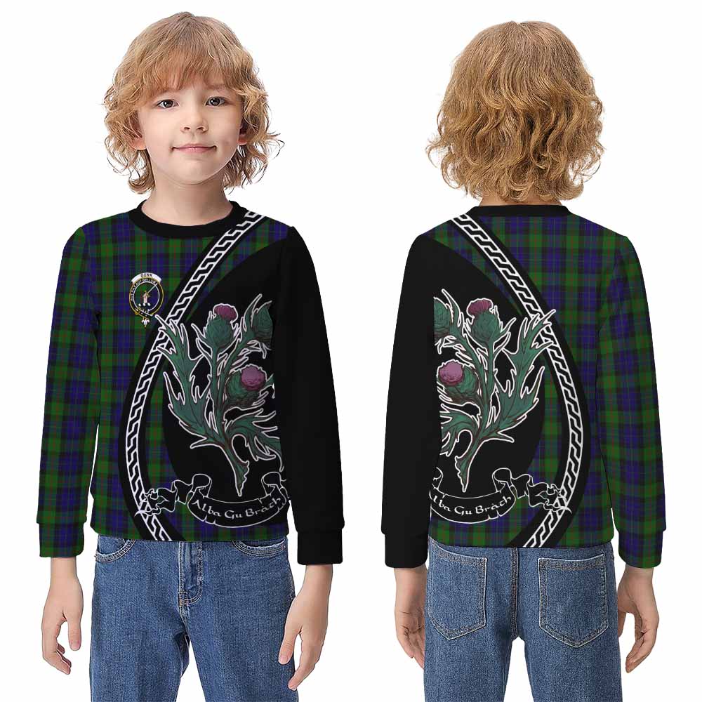 Gunn Family Crest Tartan Kid Knitted Sweatshirt Alba Thistle Inspired - Tartan Vibes Clothing