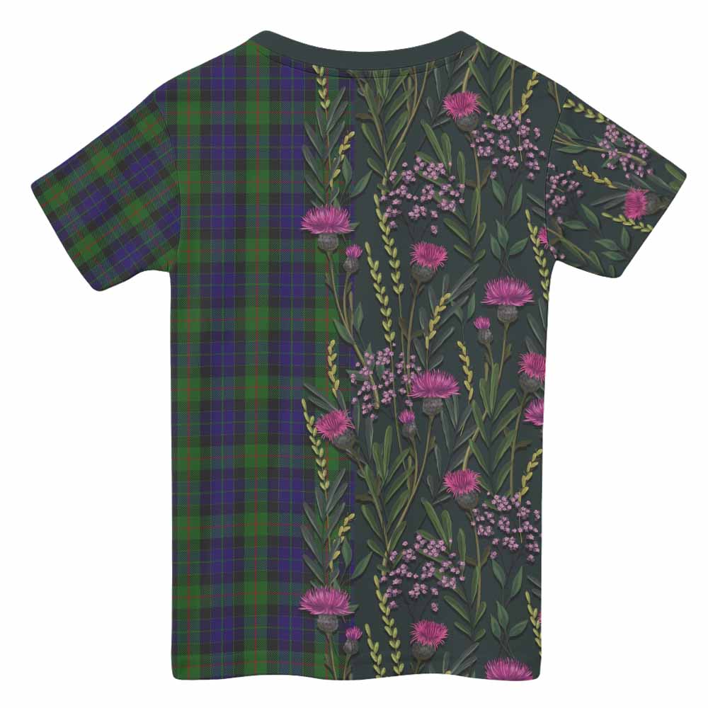 Gunn Family Crest Tartan Kid T-shirt Scottish Thistle Flower Pattern Half Style - Tartan Vibes Clothing