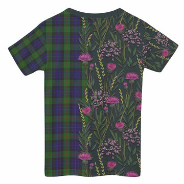Gunn Family Crest Tartan Kid T-shirt Scottish Thistle Flower Pattern Half Style - Tartan Vibes Clothing