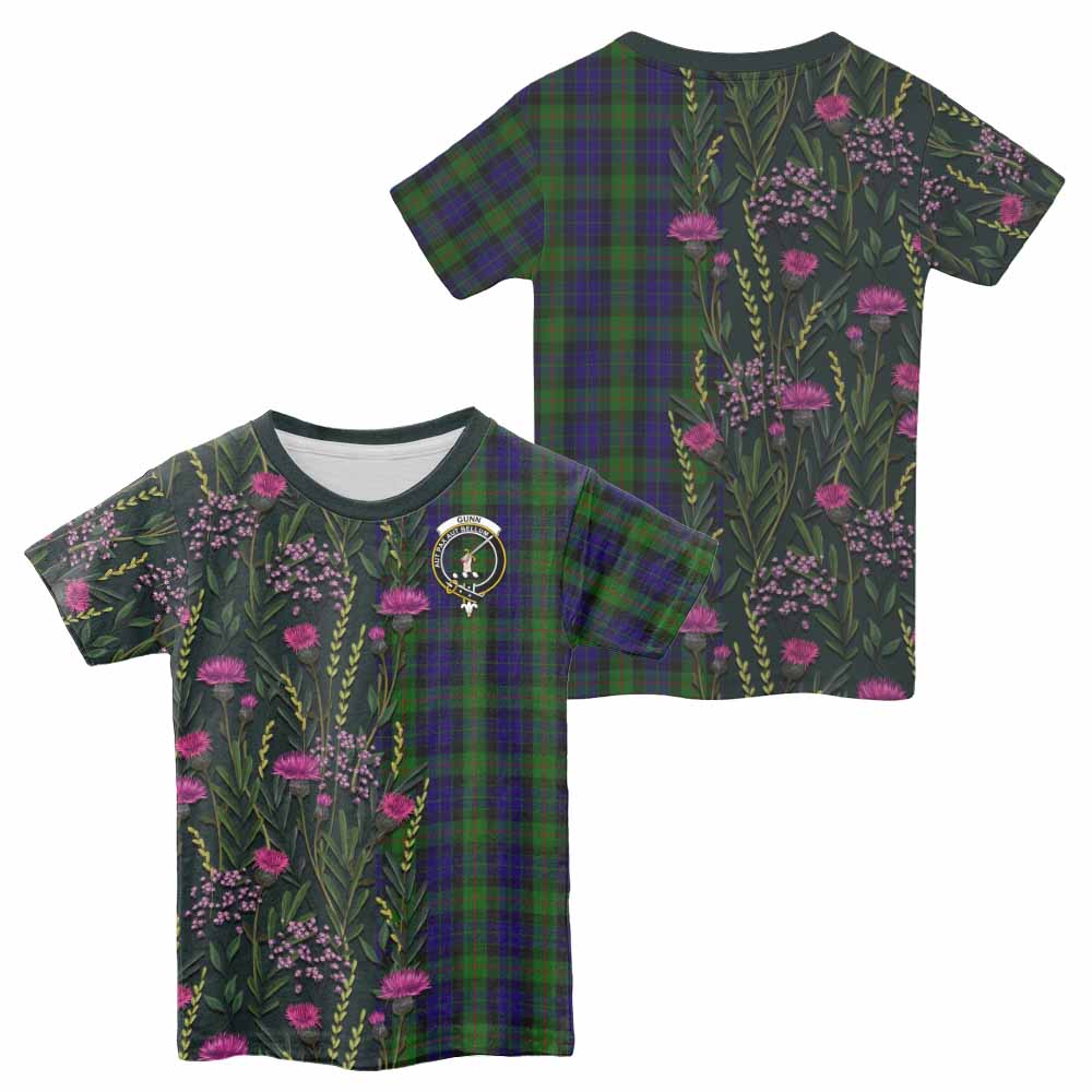 Gunn Family Crest Tartan Kid T-shirt Scottish Thistle Flower Pattern Half Style - Tartan Vibes Clothing