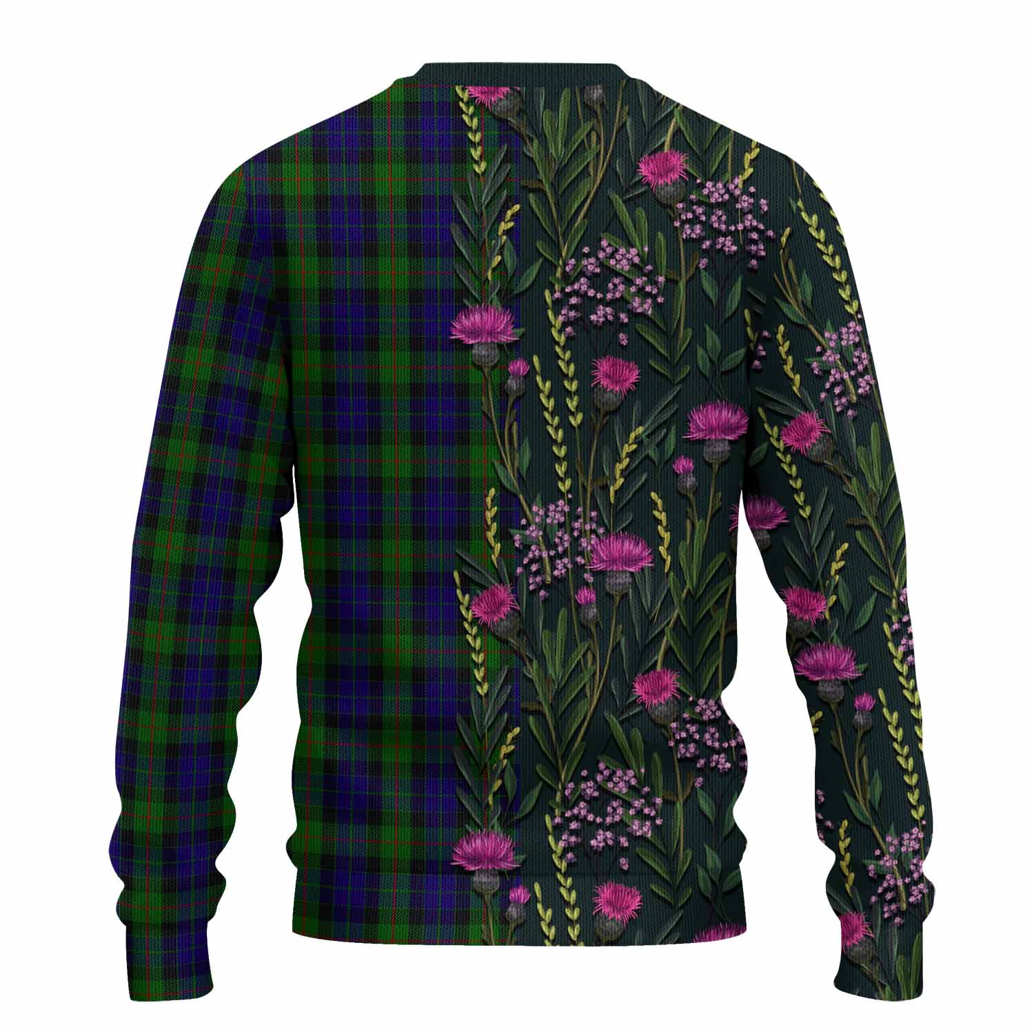 Gunn Family Crest Tartan Knitted Sweater Scottish Thistle Flower Pattern Half Style - Tartan Vibes Clothing