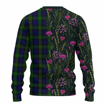 Gunn Family Crest Tartan Knitted Sweater Scottish Thistle Flower Pattern Half Style - Tartan Vibes Clothing