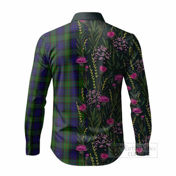 Gunn Family Crest Tartan Long Sleeve Button Shirts Scottish Thistle Flower Pattern Half Style