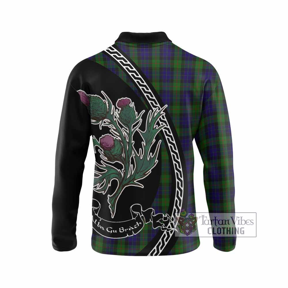 Gunn Family Crest Tartan Long Sleeve Polo Shirt Alba Thistle Inspired - Tartan Vibes Clothing