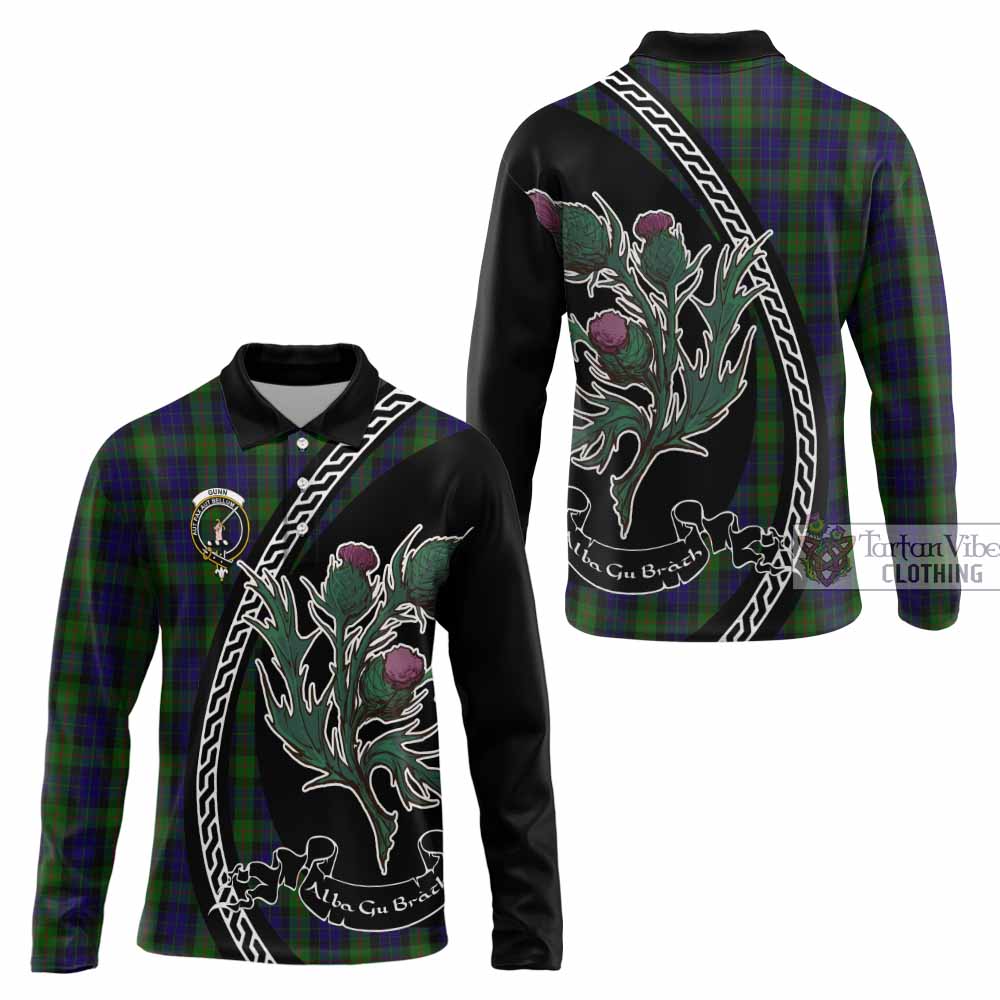 Gunn Family Crest Tartan Long Sleeve Polo Shirt Alba Thistle Inspired - Tartan Vibes Clothing