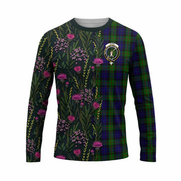 Gunn Family Crest Tartan Long Sleeve T-Shirt Scottish Thistle Flower Pattern Half Style - Tartan Vibes Clothing