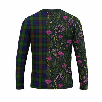 Gunn Family Crest Tartan Long Sleeve T-Shirt Scottish Thistle Flower Pattern Half Style - Tartan Vibes Clothing