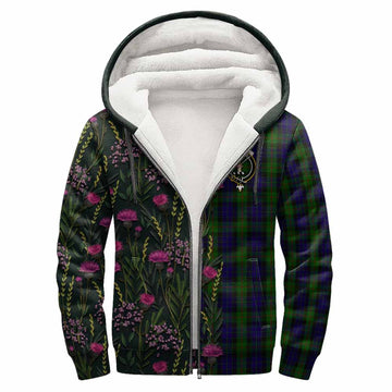 Gunn Family Crest Tartan Sherpa Hoodie Scottish Thistle Flower Pattern Half Style - Tartan Vibes Clothing