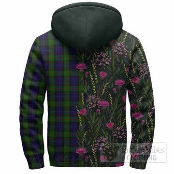 Gunn Family Crest Tartan Sherpa Hoodie Scottish Thistle Flower Pattern Half Style - Tartan Vibes Clothing