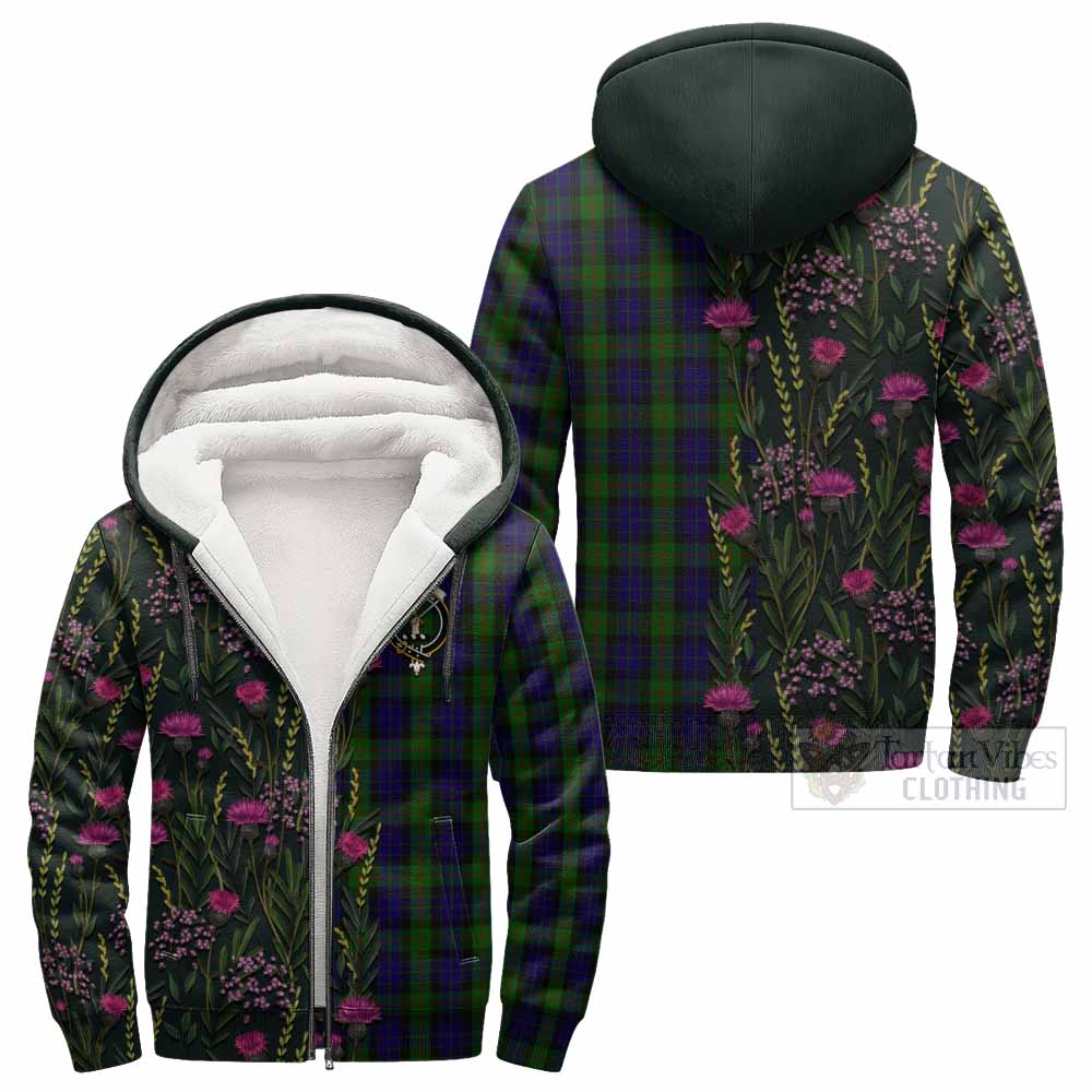 Gunn Family Crest Tartan Sherpa Hoodie Scottish Thistle Flower Pattern Half Style - Tartan Vibes Clothing