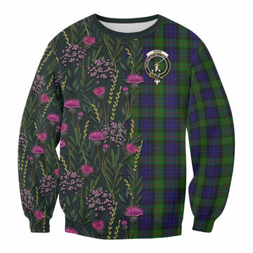 Gunn Family Crest Tartan Sweatshirt Scottish Thistle Flower Pattern Half Style