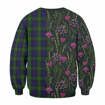 Gunn Family Crest Tartan Sweatshirt Scottish Thistle Flower Pattern Half Style