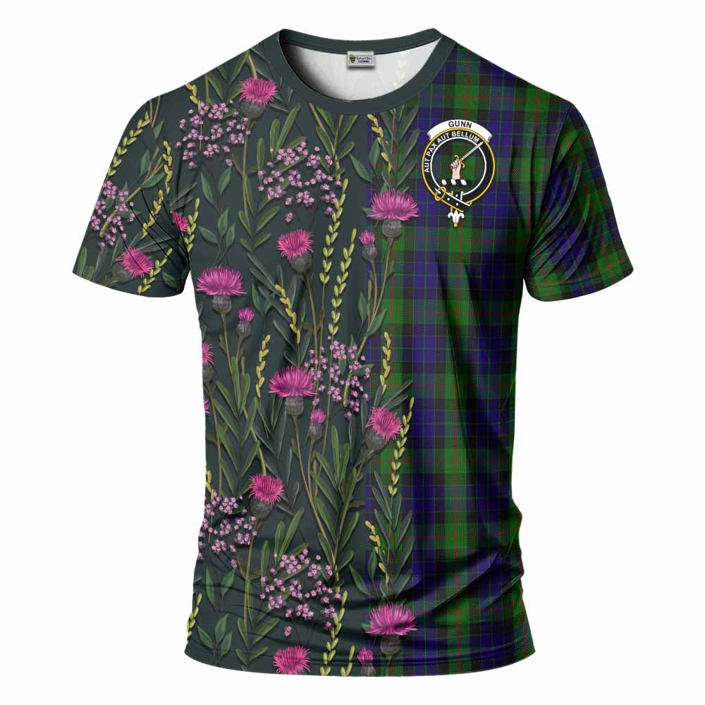 Gunn Family Crest Tartan T-Shirt Scottish Thistle Flower Pattern Half Style - Tartan Vibes Clothing