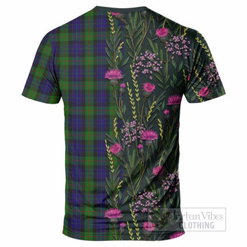 Gunn Family Crest Tartan T-Shirt Scottish Thistle Flower Pattern Half Style - Tartan Vibes Clothing
