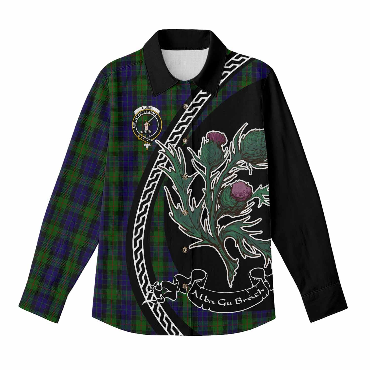 Gunn Family Crest Tartan Women Casual Shirt Alba Thistle Inspired - Tartan Vibes Clothing