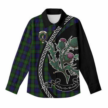 Gunn Family Crest Tartan Women Casual Shirt Alba Thistle Inspired