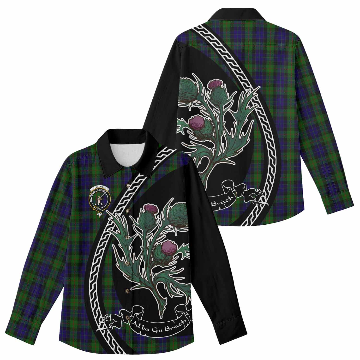 Gunn Family Crest Tartan Women Casual Shirt Alba Thistle Inspired - Tartan Vibes Clothing