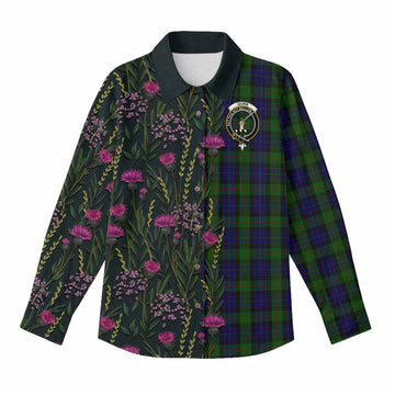 Gunn Family Crest Tartan Women Casual Shirt Scottish Thistle Flower Pattern Half Style