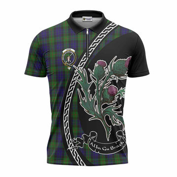 Gunn Family Crest Tartan Zipper Polo Shirt Alba Thistle Inspired