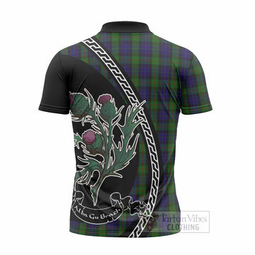 Gunn Family Crest Tartan Zipper Polo Shirt Alba Thistle Inspired