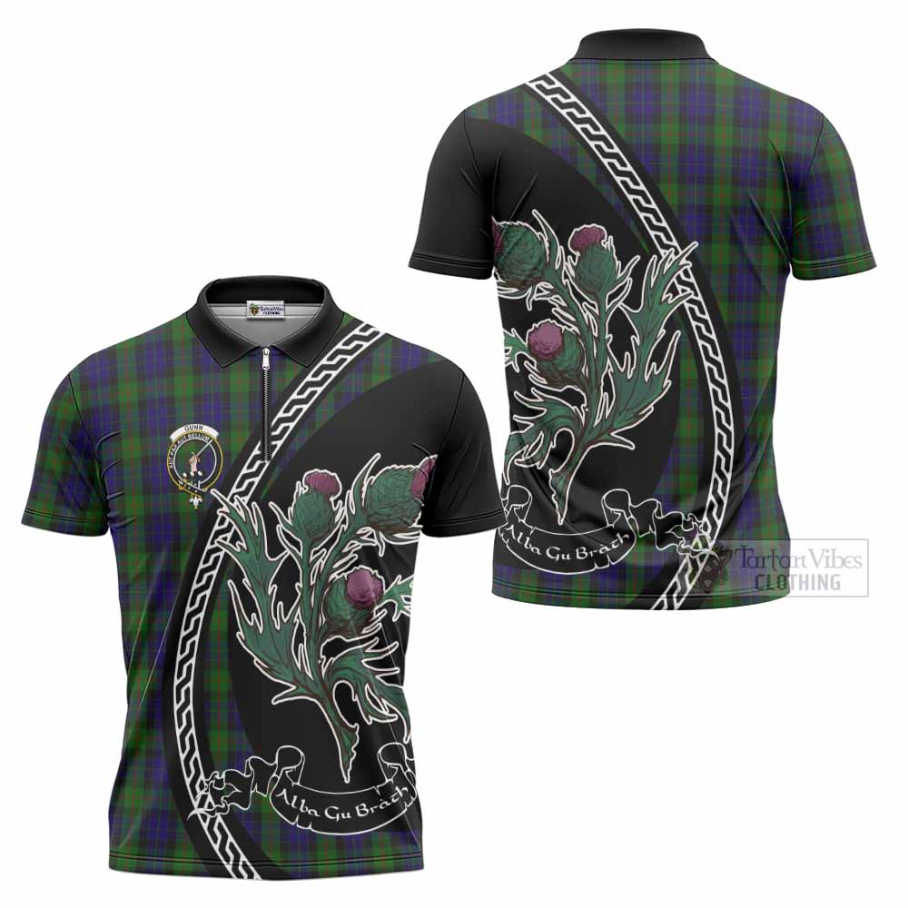 Gunn Family Crest Tartan Zipper Polo Shirt Alba Thistle Inspired - Tartan Vibes Clothing