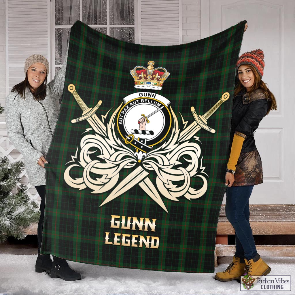 Tartan Vibes Clothing Gunn Logan Tartan Blanket with Clan Crest and the Golden Sword of Courageous Legacy