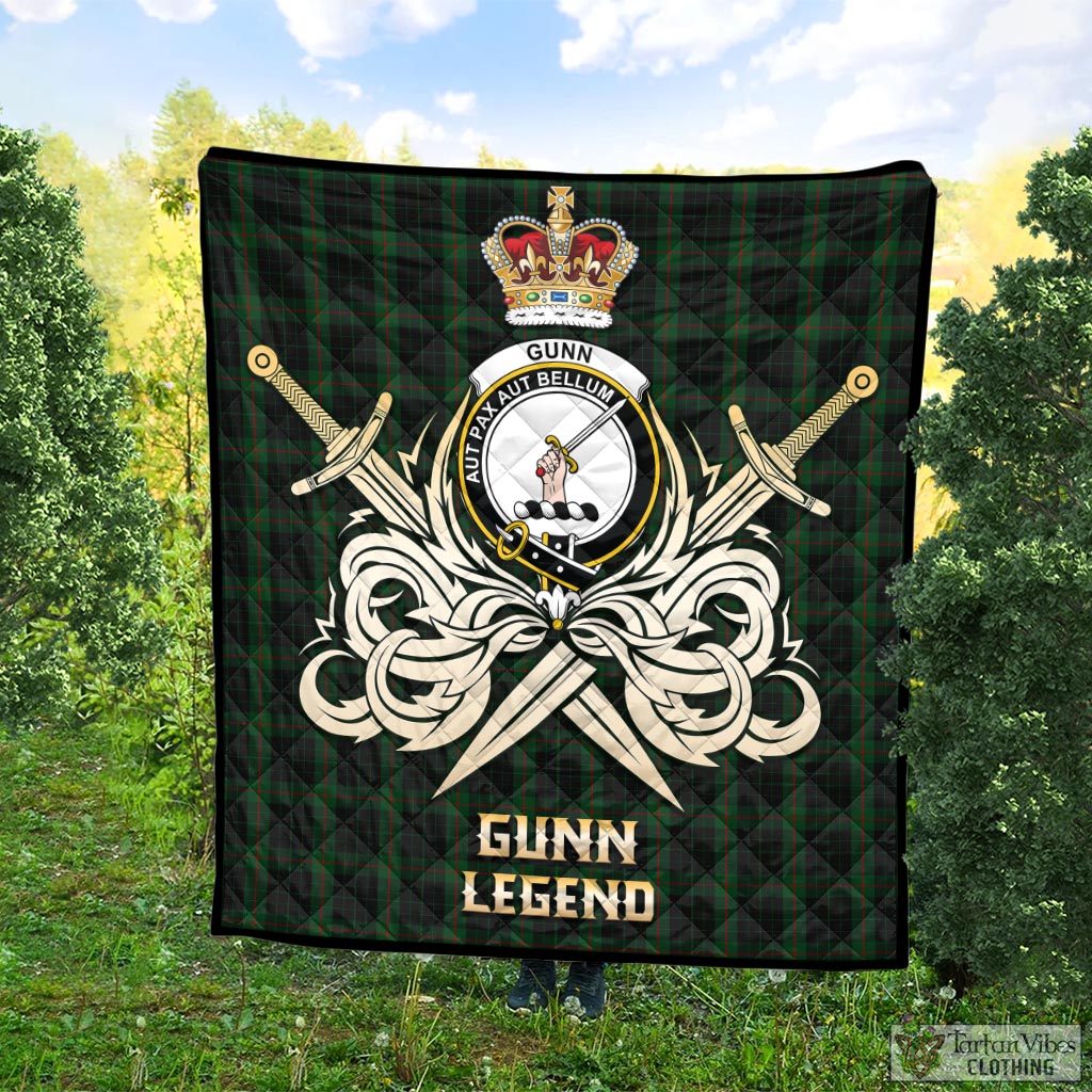 Tartan Vibes Clothing Gunn Logan Tartan Quilt with Clan Crest and the Golden Sword of Courageous Legacy