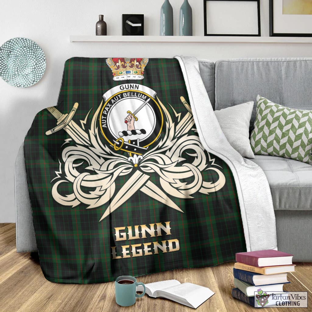 Tartan Vibes Clothing Gunn Logan Tartan Blanket with Clan Crest and the Golden Sword of Courageous Legacy