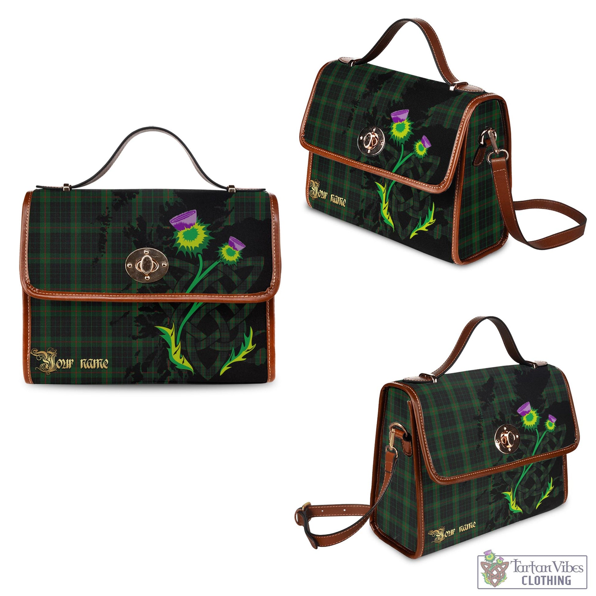Tartan Vibes Clothing Gunn Logan Tartan Waterproof Canvas Bag with Scotland Map and Thistle Celtic Accents