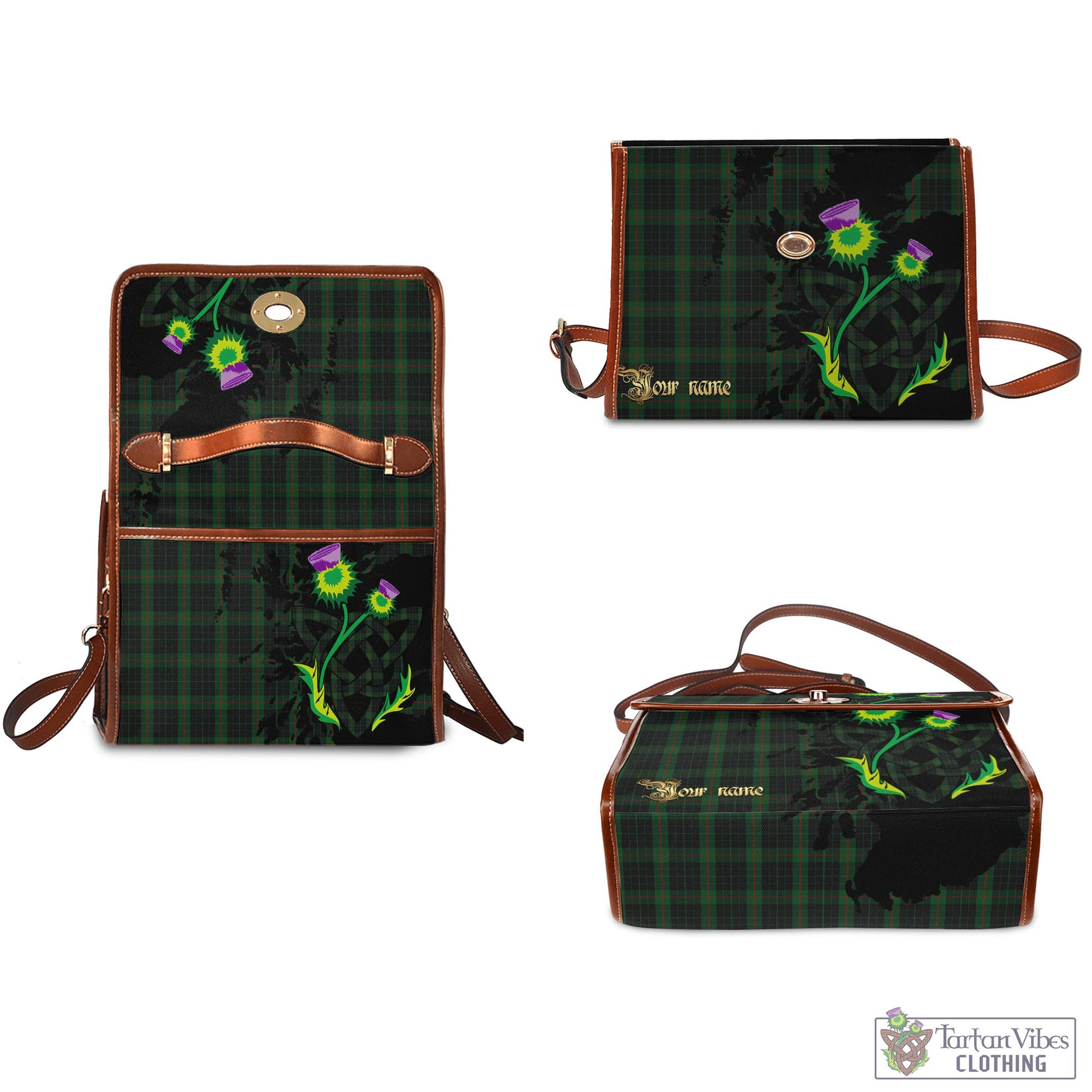 Tartan Vibes Clothing Gunn Logan Tartan Waterproof Canvas Bag with Scotland Map and Thistle Celtic Accents