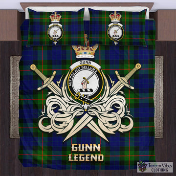 Gunn Modern Tartan Bedding Set with Clan Crest and the Golden Sword of Courageous Legacy