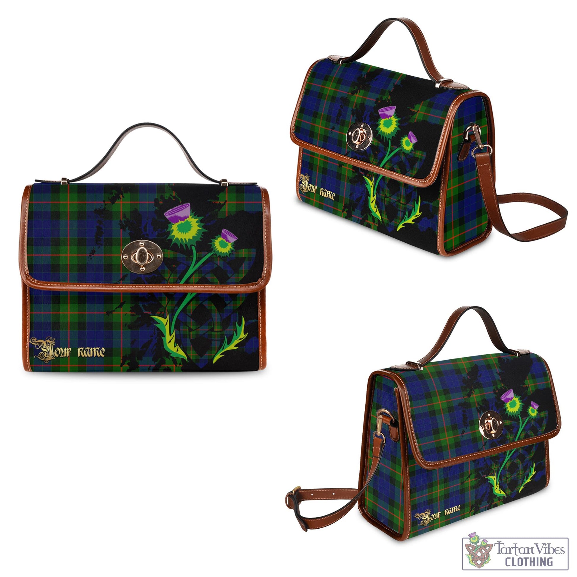 Tartan Vibes Clothing Gunn Modern Tartan Waterproof Canvas Bag with Scotland Map and Thistle Celtic Accents