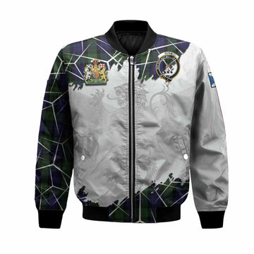 Gunn Tartan Bomber Jacket with Family Crest and Lion Rampant Grunge Style