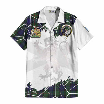 Gunn Tartan Cotton Hawaiian Shirt with Family Crest and Lion Rampant Grunge Style