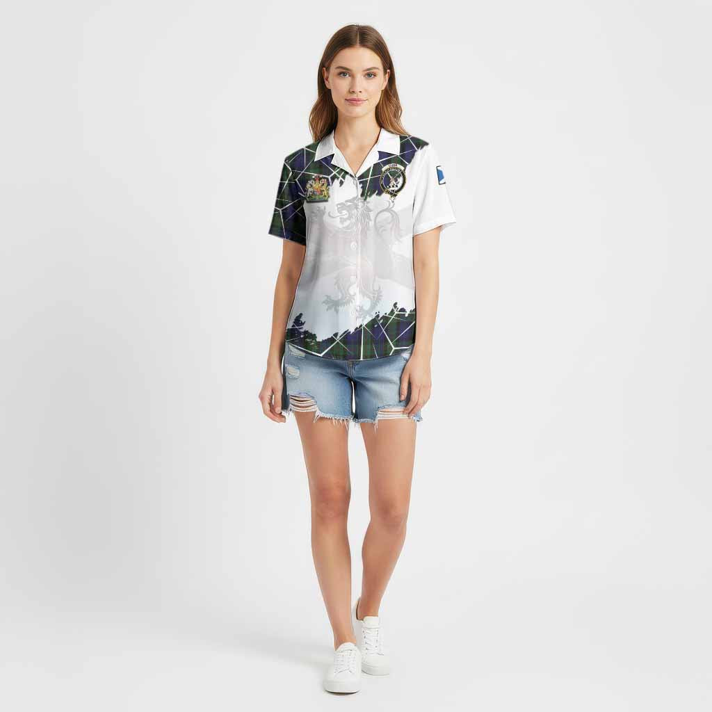 Gunn Tartan Cotton Hawaiian Shirt with Family Crest and Lion Rampant Grunge Style