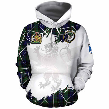 Gunn Tartan Cotton Hoodie with Family Crest and Lion Rampant Grunge Style