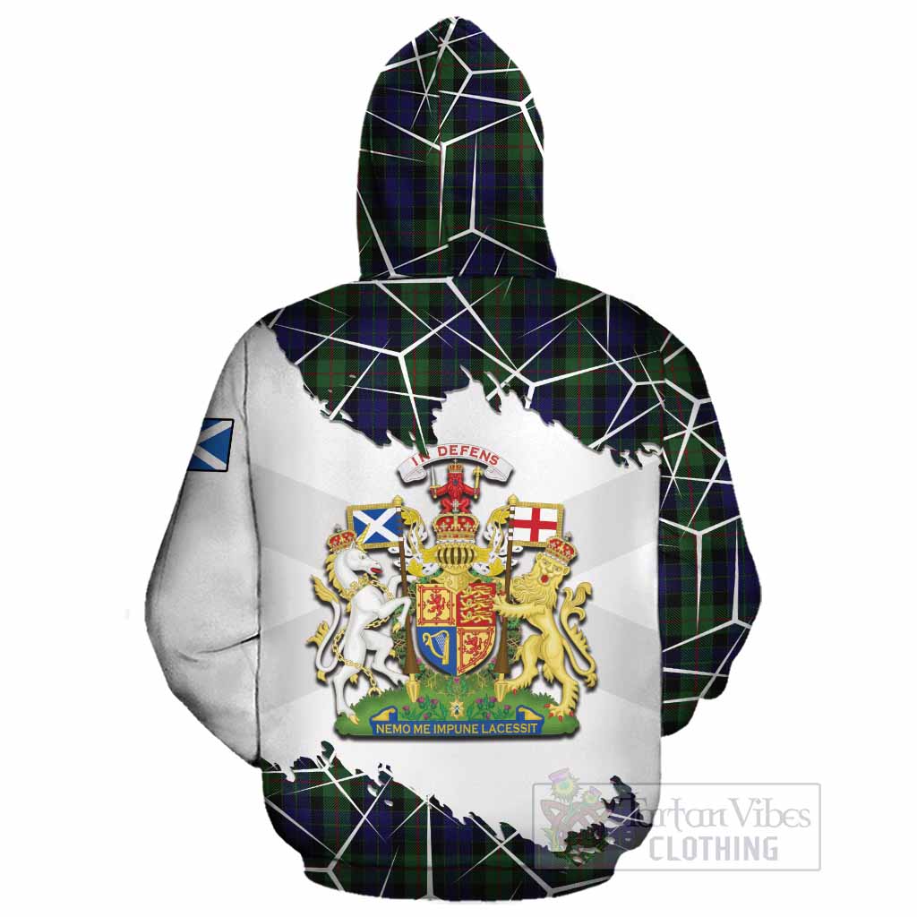 Gunn Tartan Cotton Hoodie with Family Crest and Lion Rampant Grunge Style