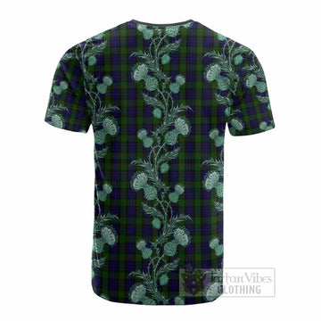Gunn Tartan Cotton T-shirt Seamless Scottish Thistle Flowers