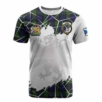 Gunn Tartan Cotton T-shirt with Family Crest and Lion Rampant Grunge Style