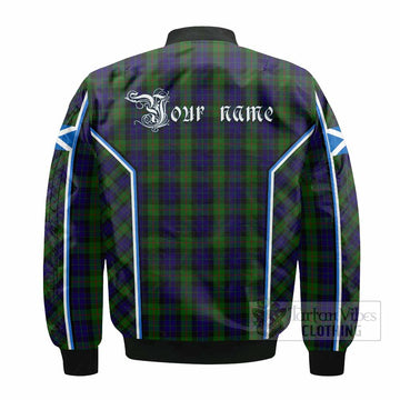 Gunn Tartan Crest Bomber Jacket Scotland Coat of Arm Flag Style