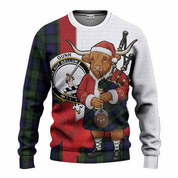 Gunn Tartan Crest Christmas Christmas Ugly Sweater Highland Cow Bagpipes Coquette Bow Style